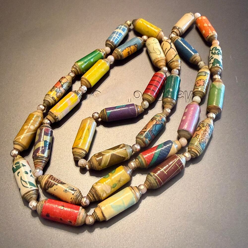 Vintage Colorful Recycled Paper Beaded Necklace